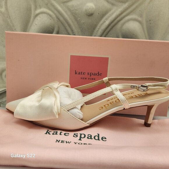 Kate Spade "Marseille" Satin Lux Ivory Kitten heels. NIB. Size: Various